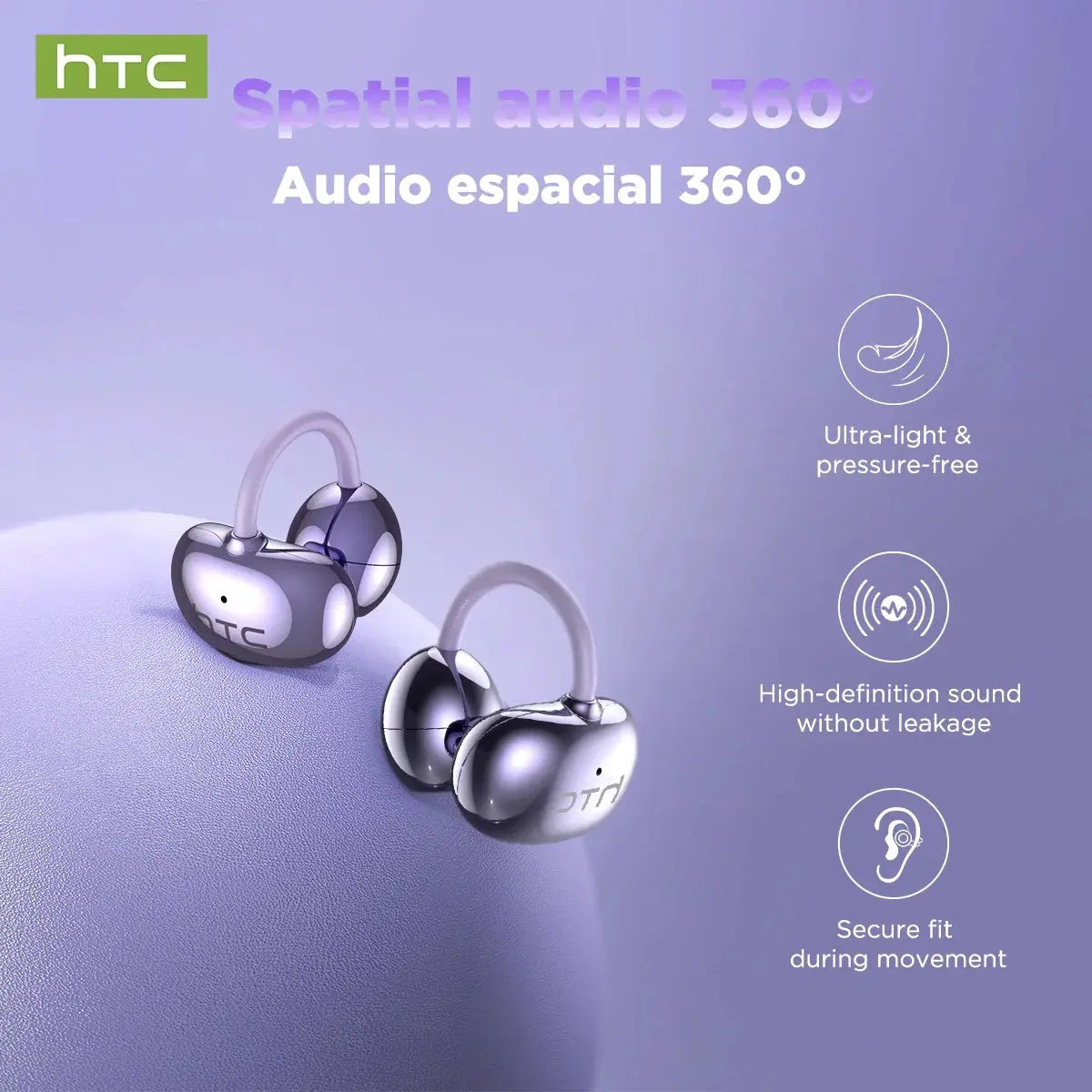HTC NE32 Bluetooth V6.0 AI Earphones OWS Ear Clip Headphones Comfort Noise Reduction Wireless headphones Translator Earbuds Dropshipman