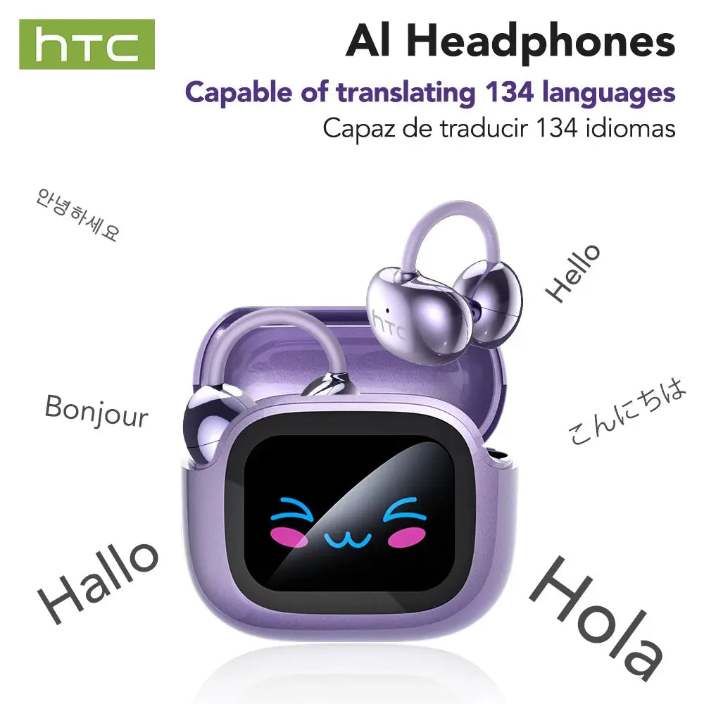 HTC NE32 Bluetooth V6.0 AI Earphones OWS Ear Clip Headphones Comfort Noise Reduction Wireless headphones Translator Earbuds Dropshipman