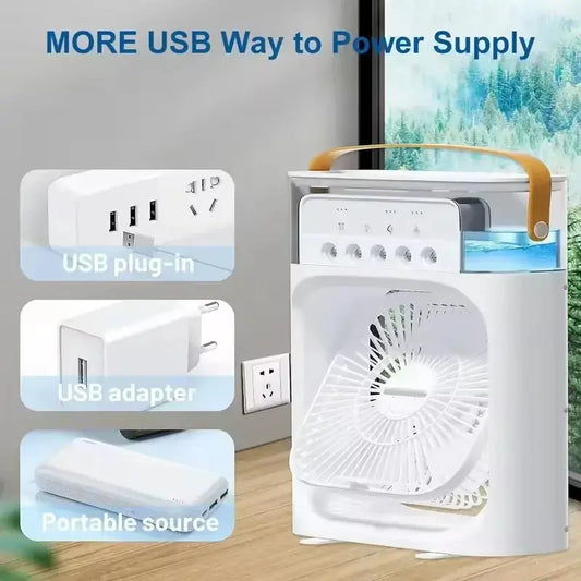 3 In 1 Summer Cooling Fan Portable Desktop Humidifier USB Mini Air Conditioners Night Light Water Mist For Home Or Office Dropshipman