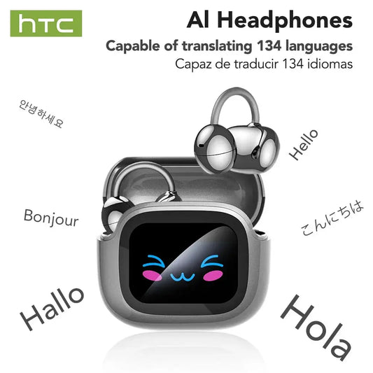 HTC NE32 Bluetooth V6.0 AI Earphones OWS Ear Clip Headphones Comfort Noise Reduction Wireless headphones Translator Earbuds Dropshipman