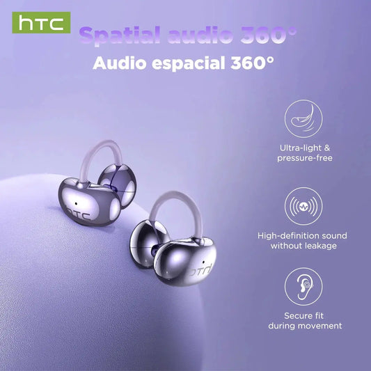 HTC NE32 Bluetooth V6.0 AI Earphones OWS Ear Clip Headphones Comfort Noise Reduction Wireless headphones Translator Earbuds Dropshipman