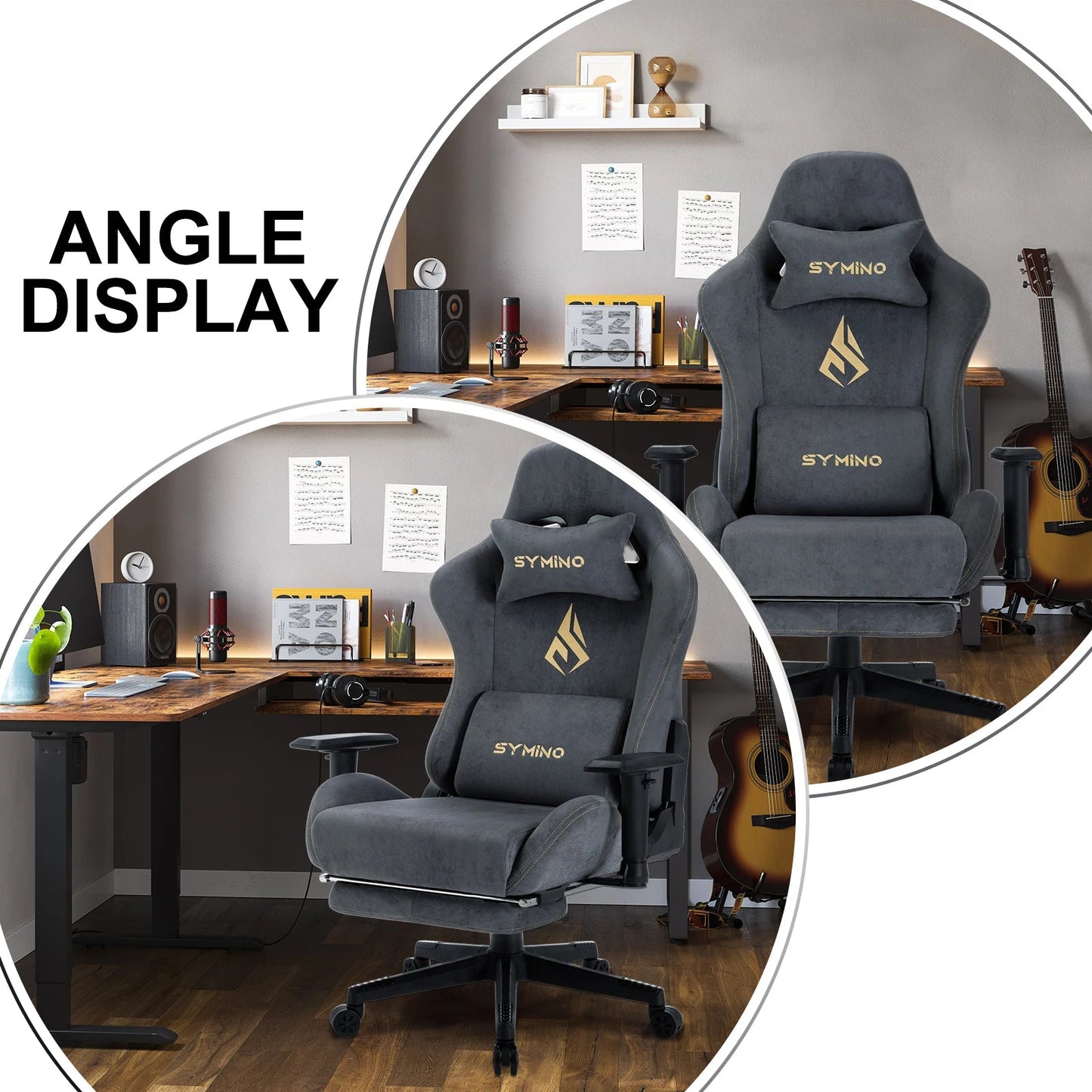Silla para juegos Symino, silla ergonómica para jugadores con reposapiés, silla para PC transpirable con cojín lumbar ajustable, cojín para reposacabezas eprolo